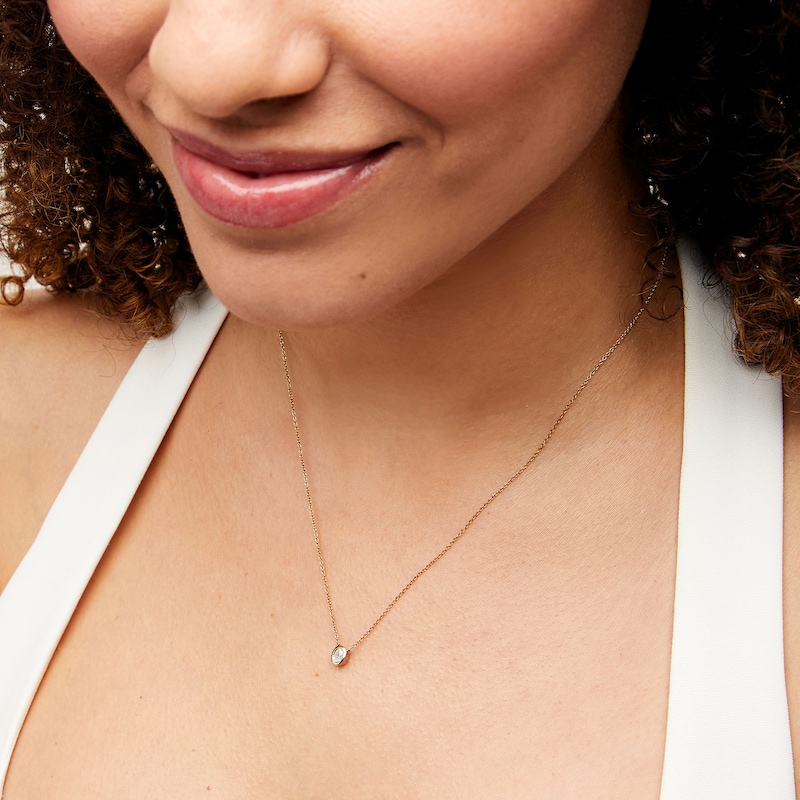 Main Image 2 of 1/5 CT. Oval Diamond Bezel-Set Solitaire Necklace in 14K Gold