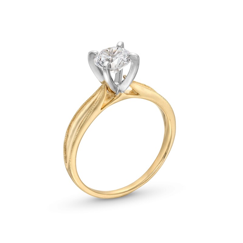 Main Image 3 of 1 CT. Diamond Solitaire Vintage-Style Tapered Shank Engagement Ring in 14K Two-Tone Gold