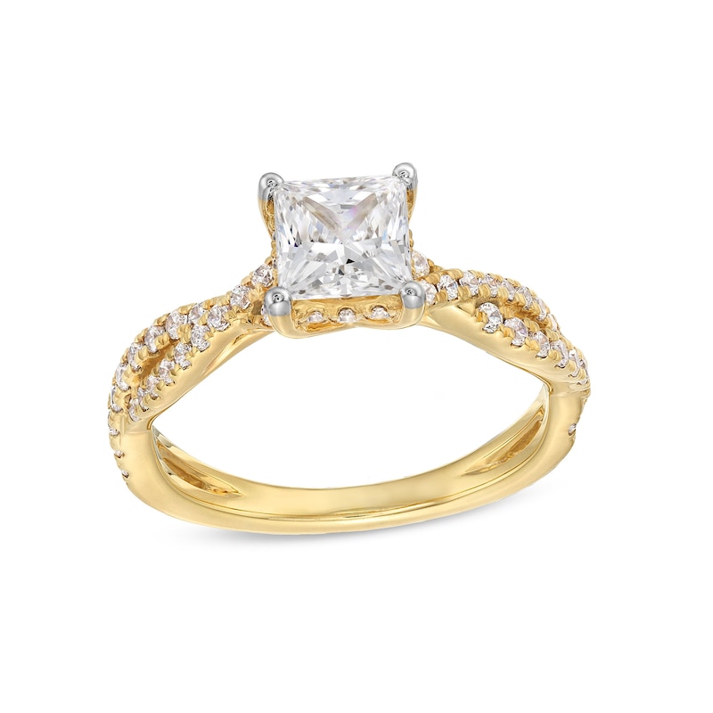 1-3/8 CT. T.W. Princess-Cut Certified Lab-Created Diamond Engagement Ring in 14K Gold (I/SI2)