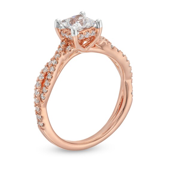 1-3/8 CT. T.w. Princess-Cut Certified Lab-Grown Diamond Twist Shank Engagement Ring in 14K Rose Gold (I/Si2)
