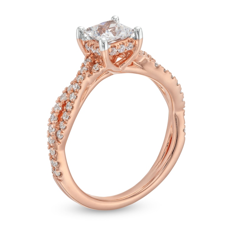 1-3/8 CT. T.W. Princess-Cut Certified Lab-Created Diamond Engagement Ring in 14K Rose Gold (I/SI2)