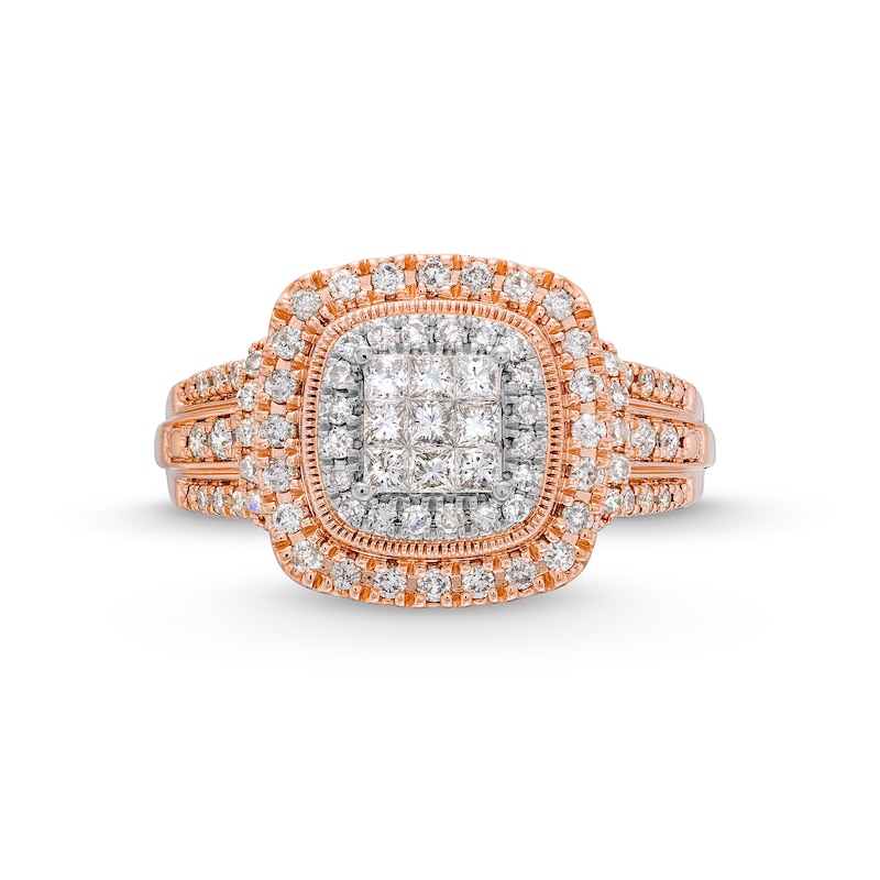Main Image 4 of 3/4 CT. T.W. Princess-Cut Multi-Diamond Cushion Frame Engagement Ring In 10K Rose Gold