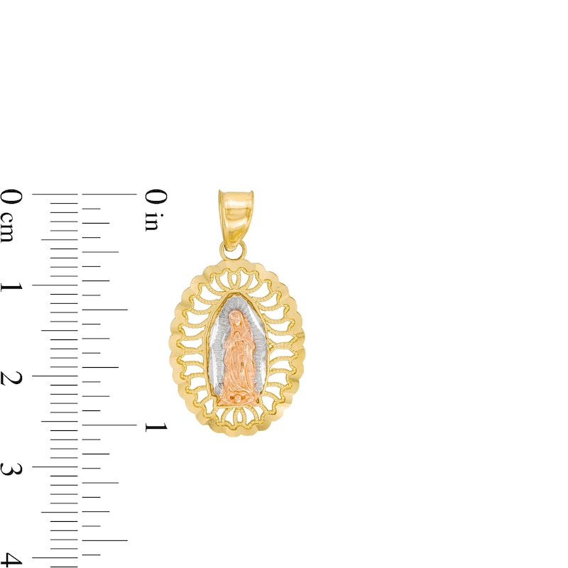 Main Image 2 of Diamond-Cut Oval Our Lady of Guadalupe Necklace Charm in 14K Tri-Tone Gold