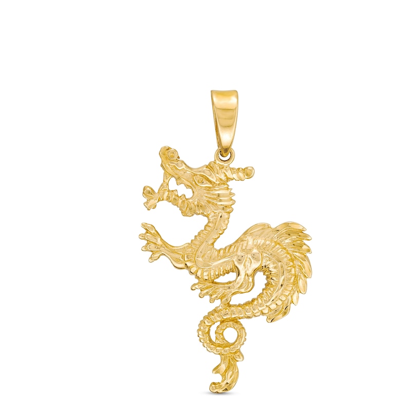 Main Image 1 of Men’s Diamond-Cut Dragon Necklace Charm in Solid 10K Gold