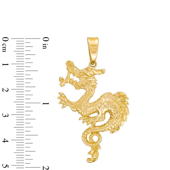 Men’s Diamond-Cut Dragon Necklace Charm in Solid 10K Gold