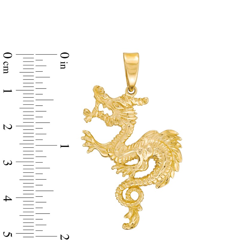 Main Image 2 of Men’s Diamond-Cut Dragon Necklace Charm in Solid 10K Gold