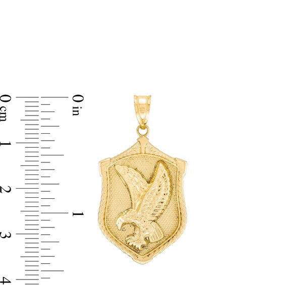 Menâs Textured Flying Eagle Shield Necklace Charm in 10K Gold