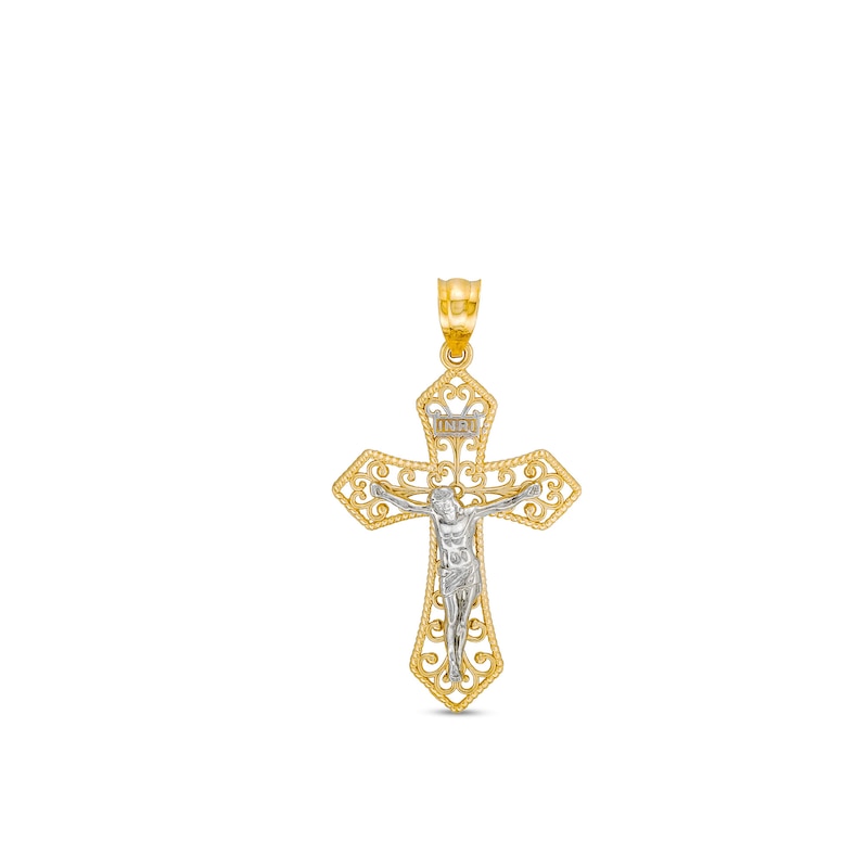 Main Image 1 of Men’s Filigree Crucifix Necklace Charm in 14K Two-Tone Gold