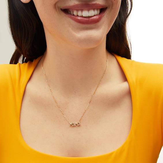 Puff Letter “Mama” Necklace in 14K Gold