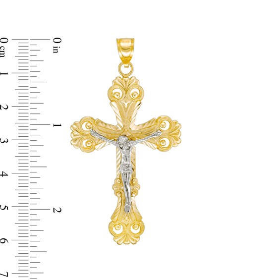 Diamond-Cut Renaissance Crucifix Necklace Charm in 14K Two-Tone Gold