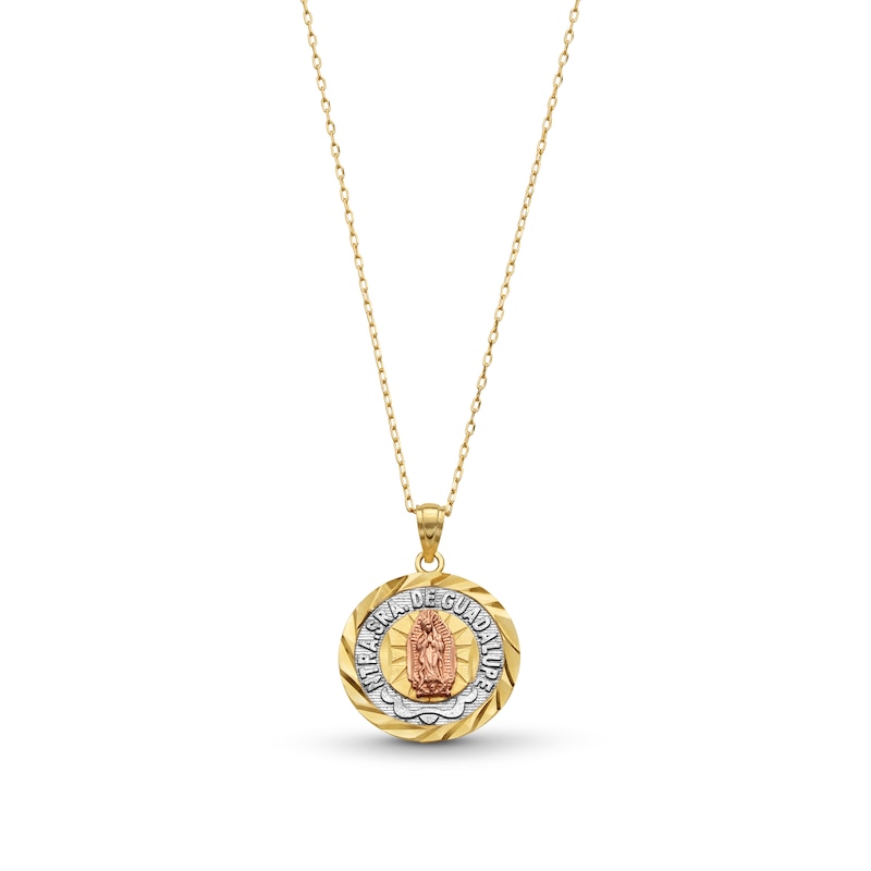 Main Image 1 of Our Lady of Guadalupe Diamond-Cut Medallion Pendant in 14K Tri-Tone Gold - 18”