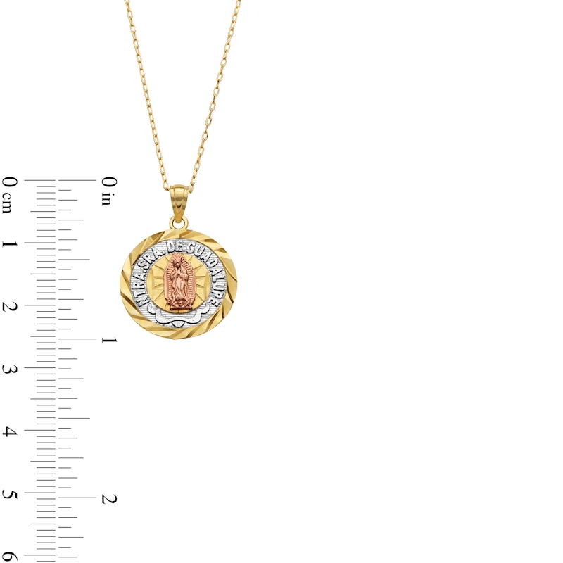 Main Image 3 of Our Lady of Guadalupe Diamond-Cut Medallion Pendant in 14K Tri-Tone Gold - 18”