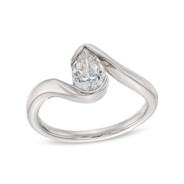 3/4 CT. Pear-Shaped Certified Lab-Grown Diamond Solitaire Swirl Bypass Engagement Ring in 14K White Gold (F/VS2)