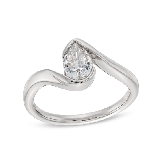 3/4 CT. Pear-Shaped Certified Lab-Grown Diamond Solitaire Swirl Bypass Engagement Ring in 14K White Gold (F/Vs2)