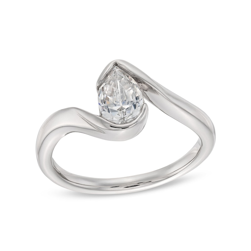 Main Image 1 of 3/4 CT. Pear-Shaped Certified Lab-Grown Diamond Solitaire Swirl Bypass Engagement Ring in 14K White Gold (F/VS2)