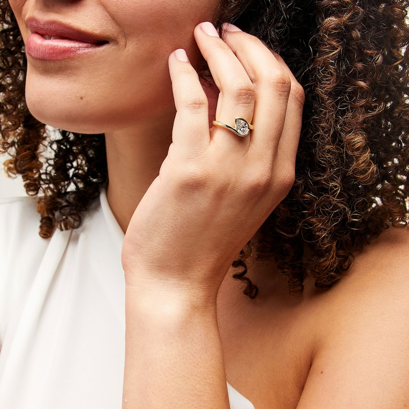 Main Image 2 of 1 CT. Pear-Shaped Certified Lab-Grown Diamond Solitaire Swirl Bypass Engagement Ring in 14K Gold (F/VS2)