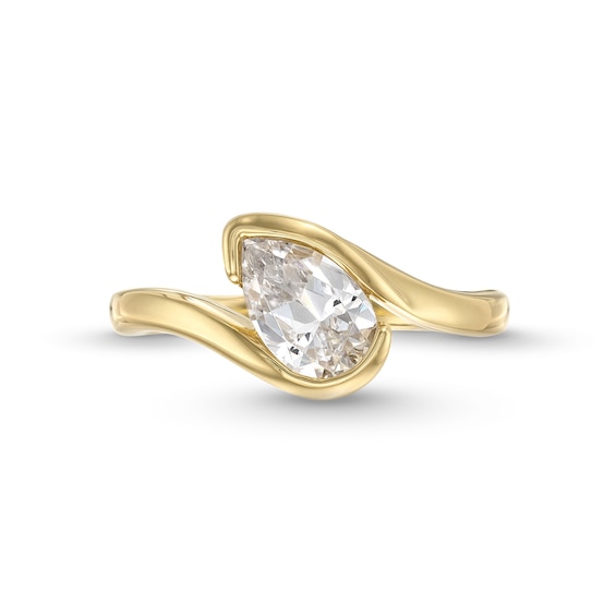 1 CT. Pear-Shaped Certified Lab-Grown Diamond Solitaire Swirl Bypass Engagement Ring in 14K Gold (F/Vs2)