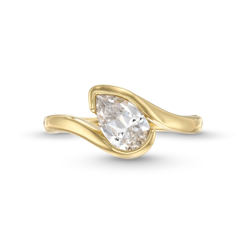Main Image 4 of 1 CT. Pear-Shaped Certified Lab-Grown Diamond Solitaire Swirl Bypass Engagement Ring in 14K Gold (F/VS2)