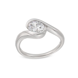 1 CT. Oval Certified Lab-Grown Diamond Solitaire Swirl Bypass Engagement Ring in 14K White Gold (F/VS2)