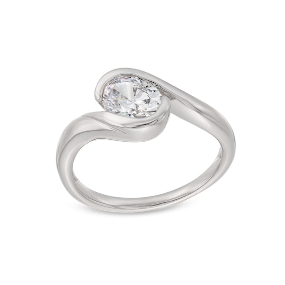 1 CT. Oval Certified Lab-Grown Diamond Solitaire Swirl Bypass Engagement Ring in 14K White Gold (F/Vs2)