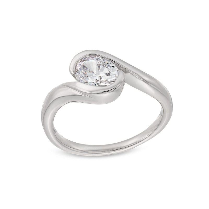 Main Image 1 of 1 CT. Oval Certified Lab-Grown Diamond Solitaire Swirl Bypass Engagement Ring in 14K White Gold (F/VS2)