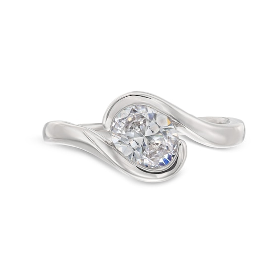 1 CT. Oval Certified Lab-Grown Diamond Solitaire Swirl Bypass Engagement Ring in 14K White Gold (F/Vs2)