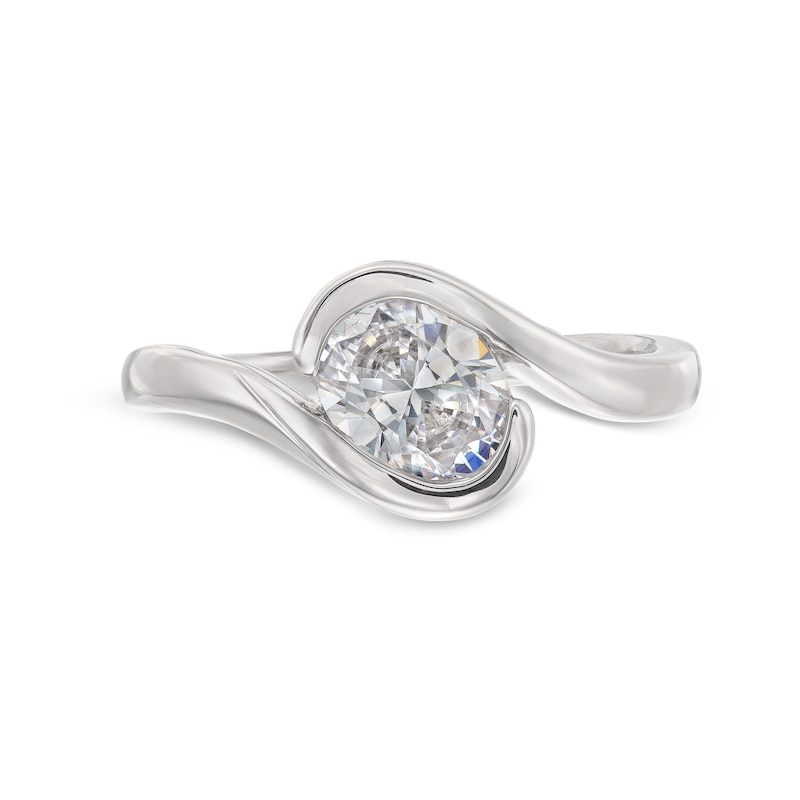 Main Image 4 of 1 CT. Oval Certified Lab-Grown Diamond Solitaire Swirl Bypass Engagement Ring in 14K White Gold (F/VS2)