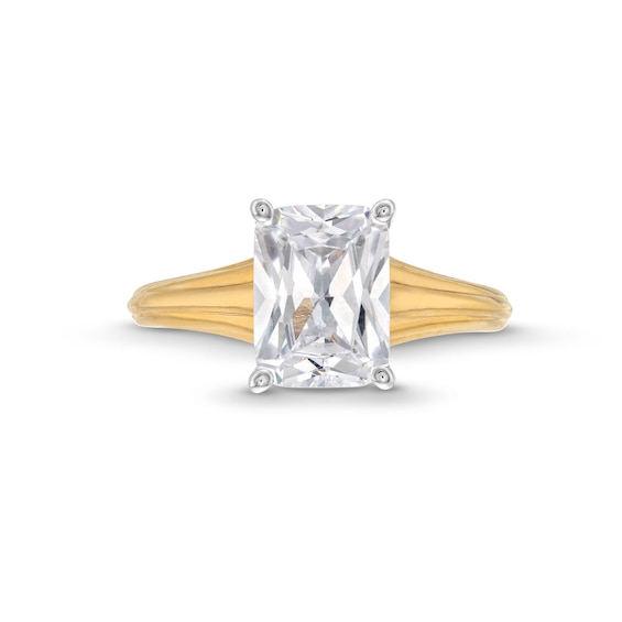 2-1/2 CT. Emerald-Cut Certified Lab-Grown Diamond Solitaire Ribbed Shank Engagement Ring in 14K Two-Tone Gold (F/Vs2)