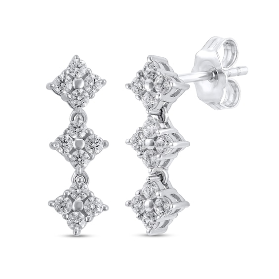 3/8 CT. T.w. Multi Lab-Grown Diamond Tilted Three Stone Drop Earrings in 10K White Gold
