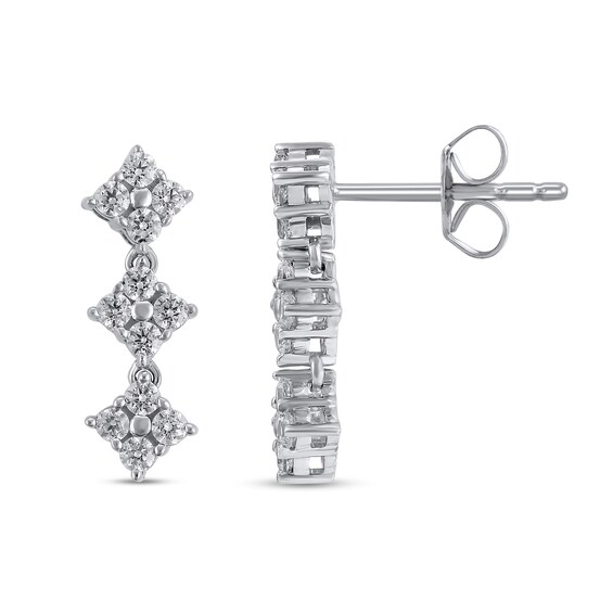 3/8 CT. T.w. Multi Lab-Grown Diamond Tilted Three Stone Drop Earrings in 10K White Gold