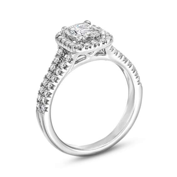 1-1/2 CT. T.w. Cushion-Cut Certified Lab-Grown Diamond Frame Split Shank Engagement Ring in 14K White Gold (F/Vs2)