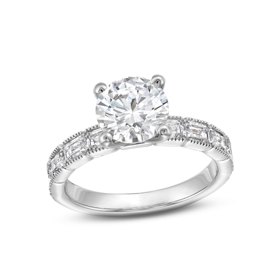 3-1/4 CT. T.w. Emerald-Cut and Round Certified Lab-Grown Diamond Vintage-Style Engagement Ring in 14K White Gold