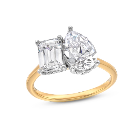 3 CT. T.w. Emerald-Cut and Pear-Shaped Certified Lab-Grown Diamond Toi et Moi Engagement Ring in 14K Gold (F/Vs2)
