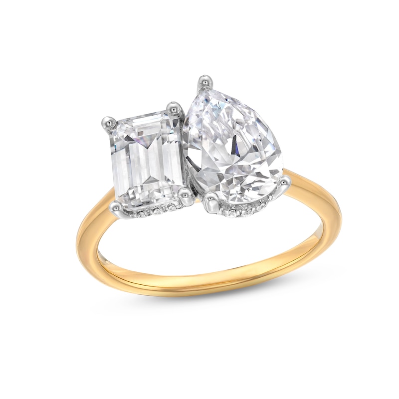 Main Image 1 of 3 CT. T.W. Emerald-Cut and Pear-Shaped Certified Lab-Grown Diamond Toi et Moi Engagement Ring in 14K Gold (F/VS2)