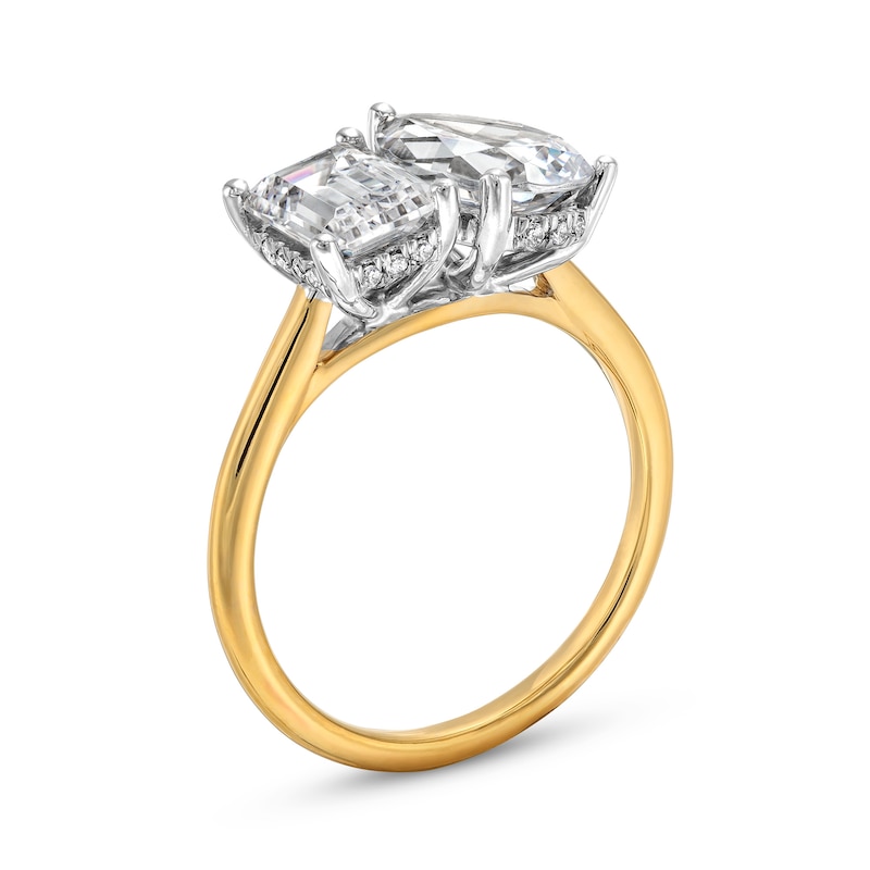 Main Image 3 of 3 CT. T.W. Emerald-Cut and Pear-Shaped Certified Lab-Grown Diamond Toi et Moi Engagement Ring in 14K Gold (F/VS2)