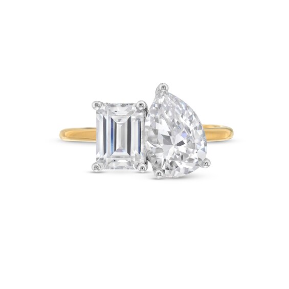 3 CT. T.w. Emerald-Cut and Pear-Shaped Certified Lab-Grown Diamond Toi et Moi Engagement Ring in 14K Gold (F/Vs2)