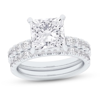 4-1/3 CT. T.W. Princess-Cut Certified Lab-Grown Diamond Bridal Set in 14K White Gold (F/VS2)