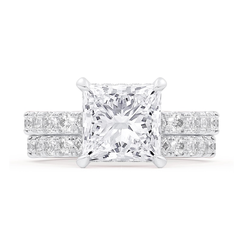 4-1/3 CT. T.W. Princess-Cut Certified Lab-Created Diamond Bridal Set in 14K White Gold (F/VS2)