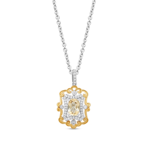 Enchanted Disney Belle Oval Citrine and 1/5 CT. T.w. Diamond Pendant in Sterling Silver and 14K Gold - 19â