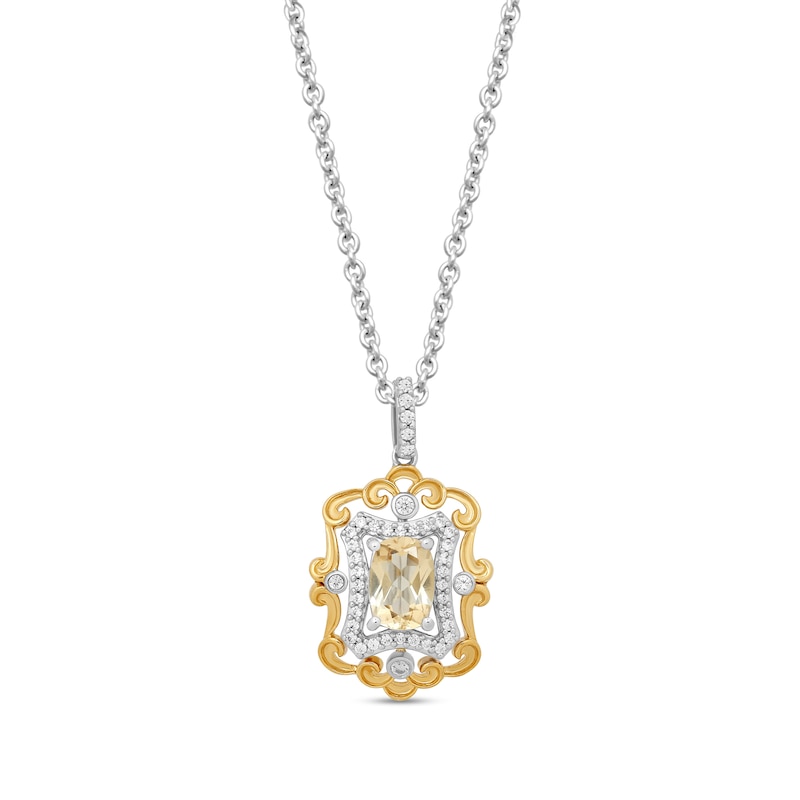 Main Image 1 of Enchanted Disney Belle Oval Citrine and 1/5 CT. T.W. Diamond Pendant in Sterling Silver and 14K Gold - 19”