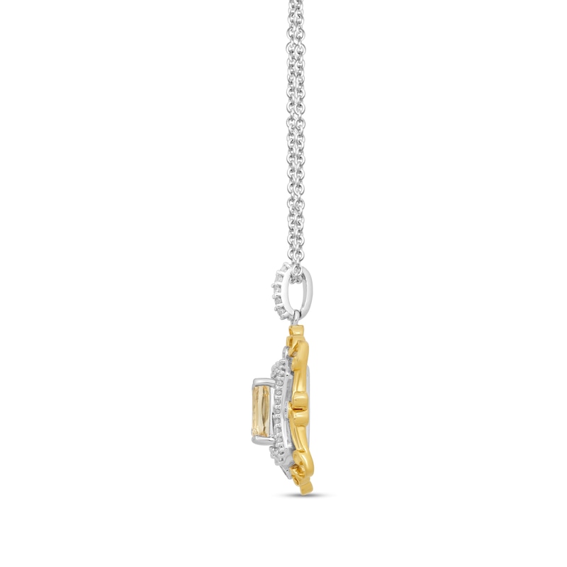Main Image 2 of Enchanted Disney Belle Oval Citrine and 1/5 CT. T.W. Diamond Pendant in Sterling Silver and 14K Gold - 19”