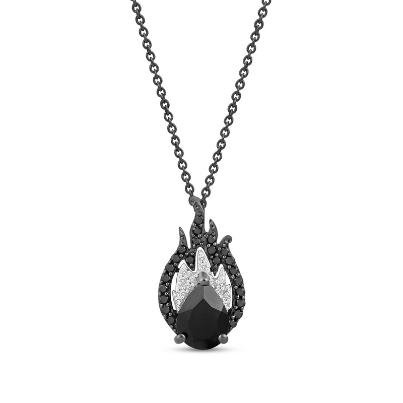 Main Image 1 of Enchanted Disney Villains Maleficent Onyx and 1/5 CT. T.W. Diamond Pendant in Sterling Silver and Black Rhodium - 18”