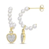Thumbnail Image 1 of Freshwater Cultured Pearl J-Hoop and 1/20 CT. T.W. Diamond Heart Dangle Earrings in 10K Gold