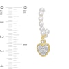 Thumbnail Image 2 of Freshwater Cultured Pearl J-Hoop and 1/20 CT. T.W. Diamond Heart Dangle Earrings in 10K Gold