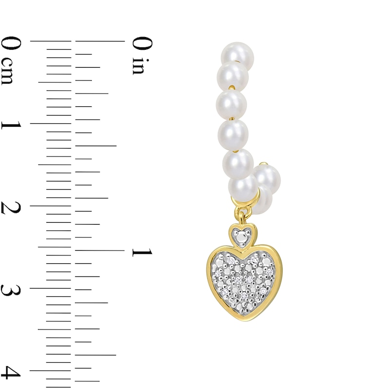 Main Image 2 of Freshwater Cultured Pearl J-Hoop and 1/20 CT. T.W. Diamond Heart Dangle Earrings in 10K Gold