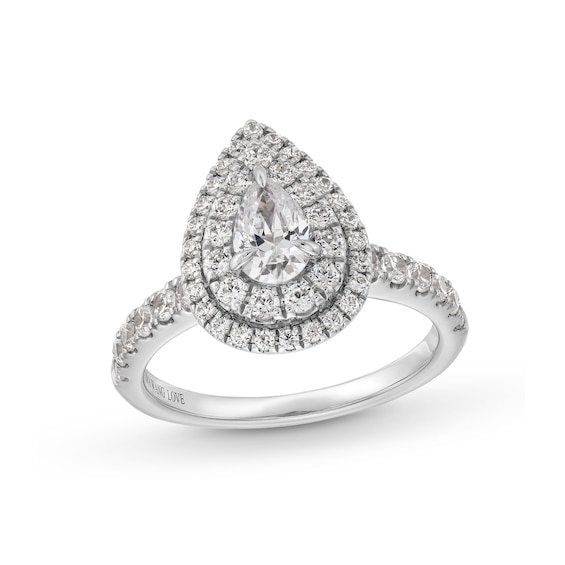 Vera Wang Love Collection 1-1/5 CT. T.w. Pear-Shaped Diamond Double Frame Engagement Ring in 14K White Gold