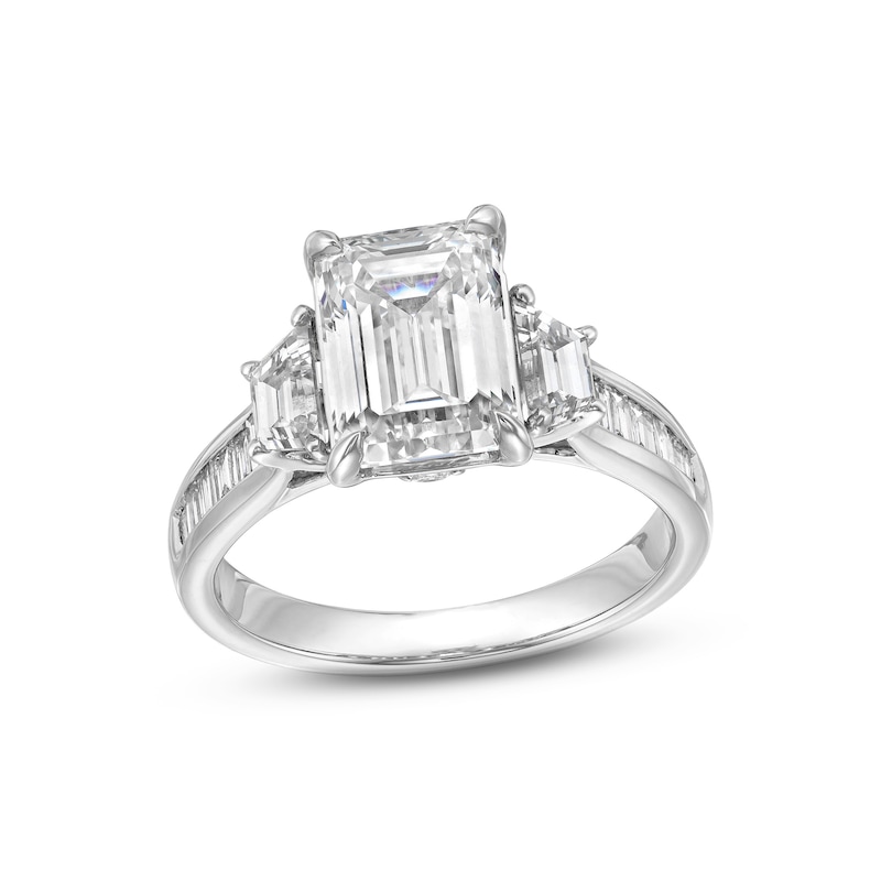 4 CT. T.W. Emerald and Trapezoid-Cut Certified Lab-Created Diamond Engagement Ring in 14K White Gold (F/VS2)