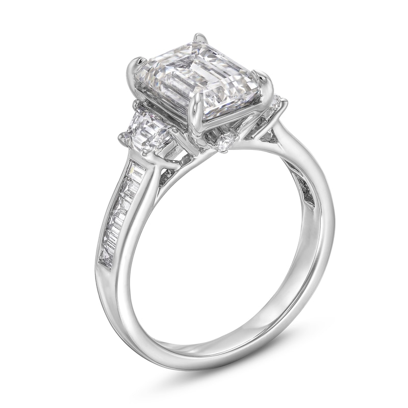 4 CT. T.W. Emerald and Trapezoid-Cut Certified Lab-Created Diamond Engagement Ring in 14K White Gold (F/VS2)