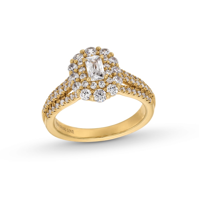 Main Image 1 of Vera Wang Love Collection 1 CT. T.W. Emerald-Cut Diamond Double Frame Triple Row Engagement Ring in 14K Gold