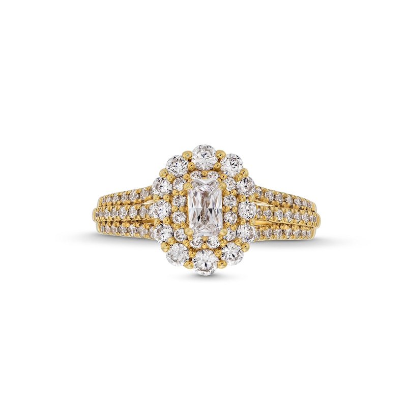 Main Image 3 of Vera Wang Love Collection 1 CT. T.W. Emerald-Cut Diamond Double Frame Triple Row Engagement Ring in 14K Gold